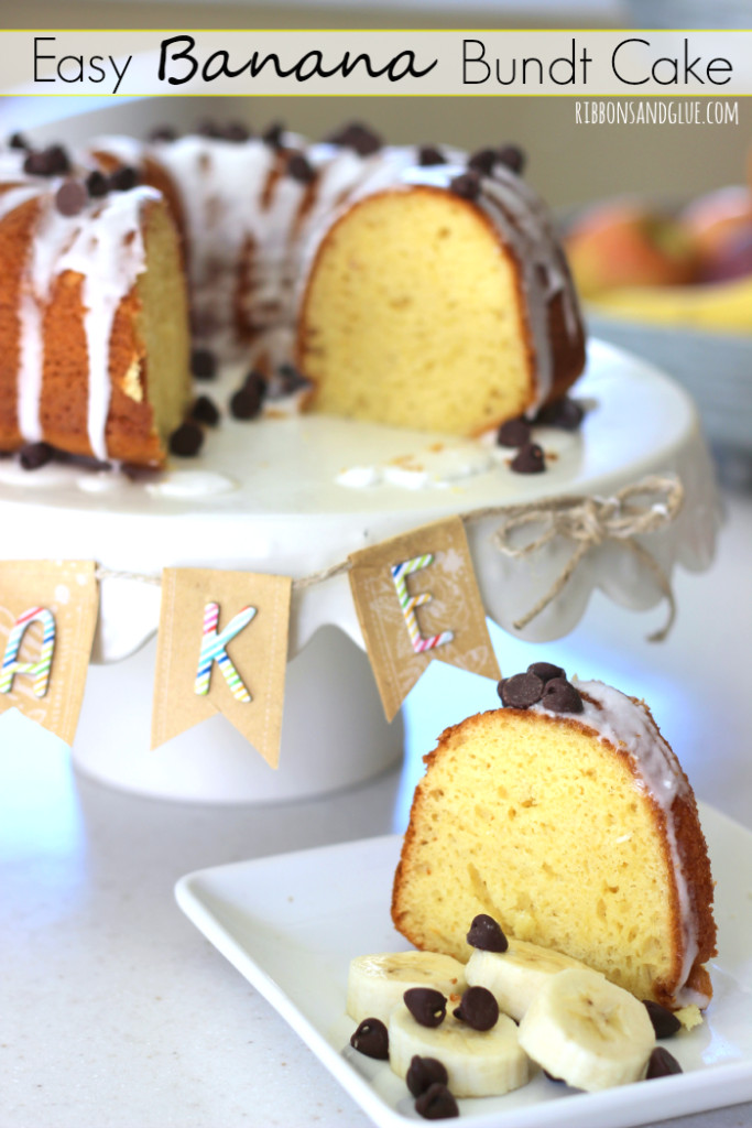 Easy Banana Cake Recipe With Cake Mix
 Easy Banana Bundt Cake with DIY Cake Plate Banner