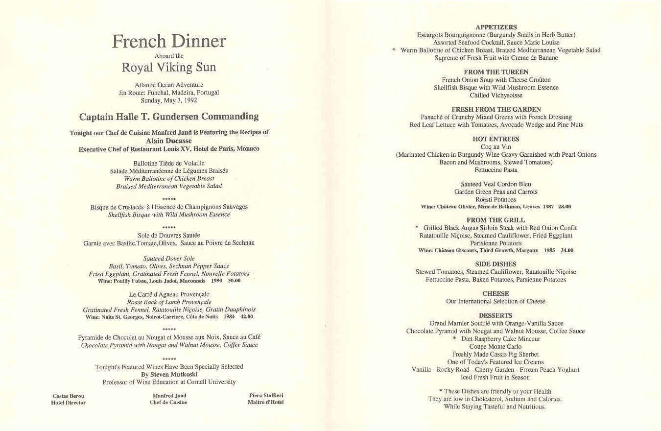 French Dinner Menu
 Grandeur of the Seas Gallery