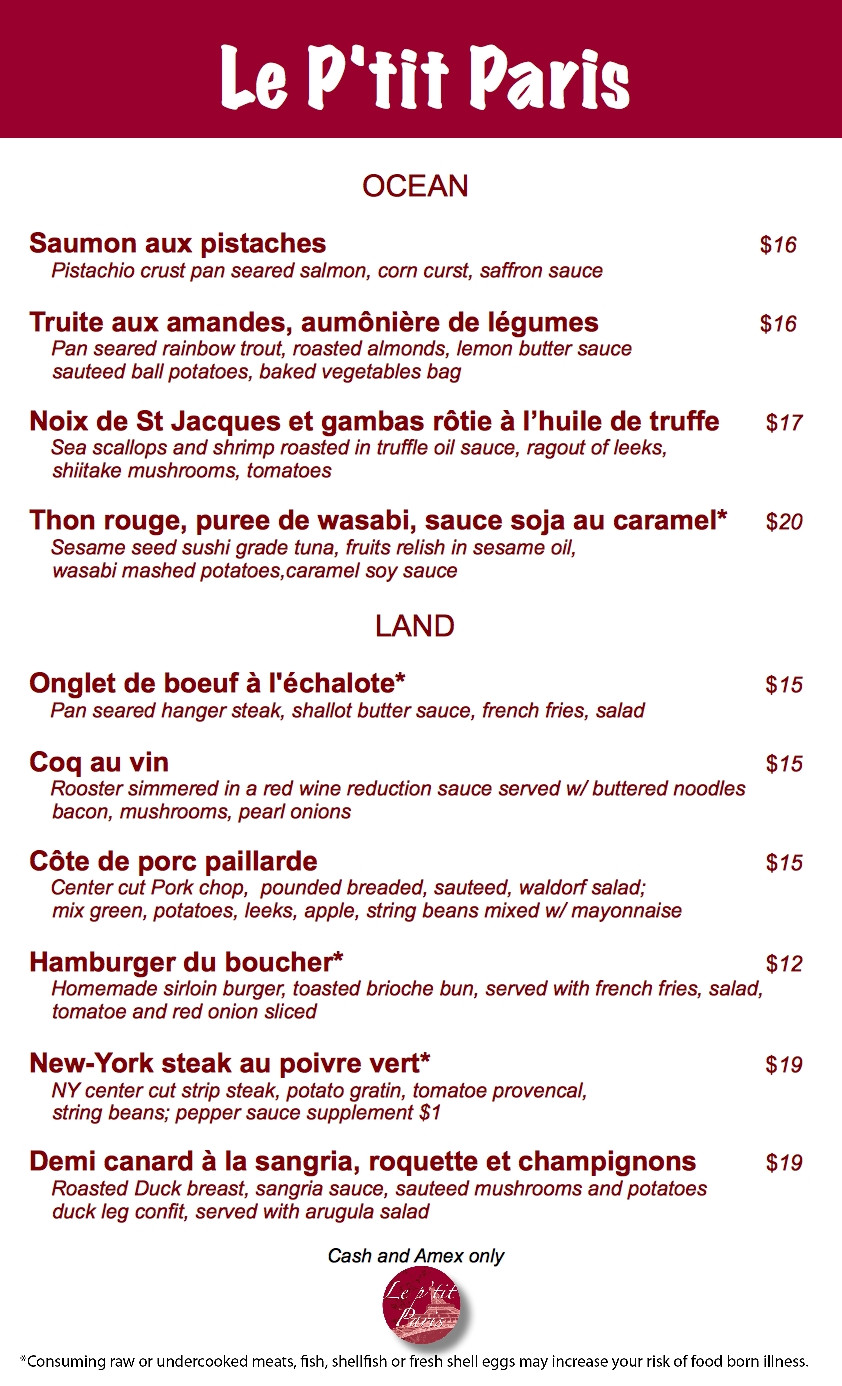 French Dinner Menu
 First Look at Le P’tit Paris a French Bistro for Windsor