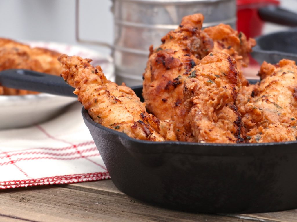 Fried Chicken Tenders
 cast iron skillet fried chicken tenders