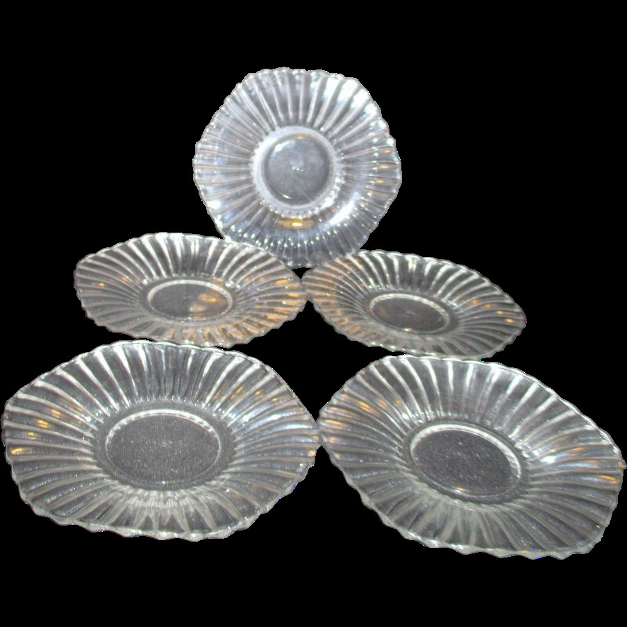 Glass Dessert Plates
 Five Heisey Clear Glass Dessert Plates from