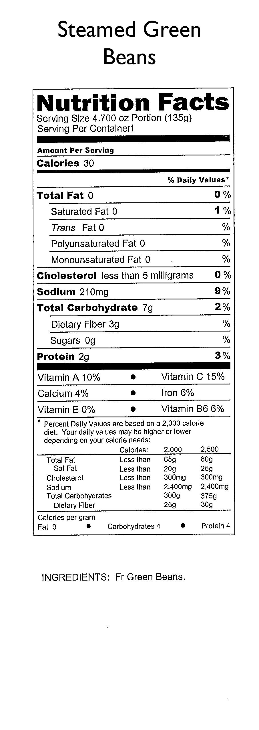 Green Bean Nutrition Facts
 Green giant canned green beans nutrition label