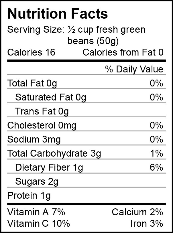 Green Bean Nutrition Facts
 Harvest The Month nutritional facts