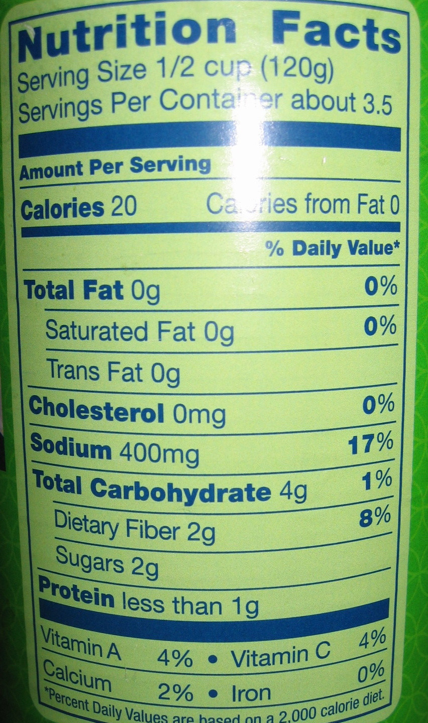 Green Bean Nutrition Facts
 cut green beans Kroger 14 5 oz