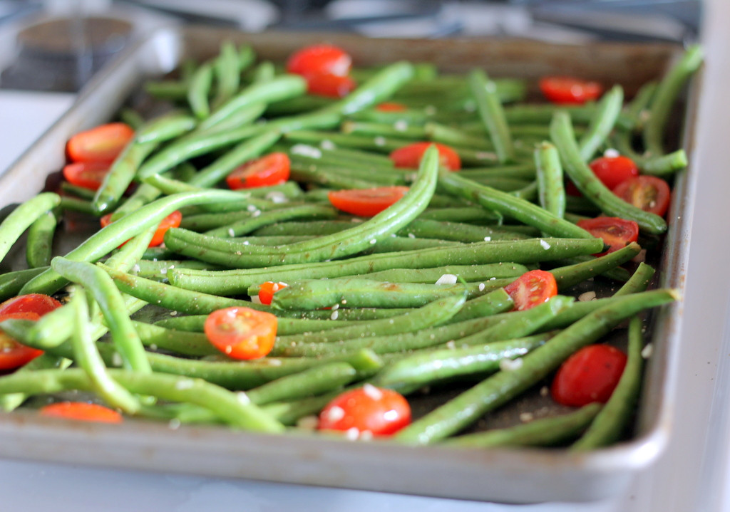 Greens Beans Potatoes Tomatoes
 Roasted Garlic Parmesan Green Beans with Tomatoes