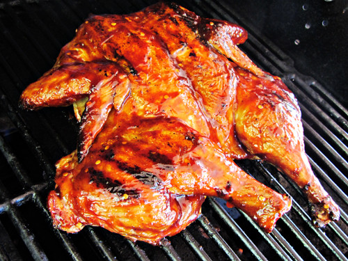 Grilling Whole Chicken
 Grilled Butterflied Whole Chicken with Barbecue Sauce