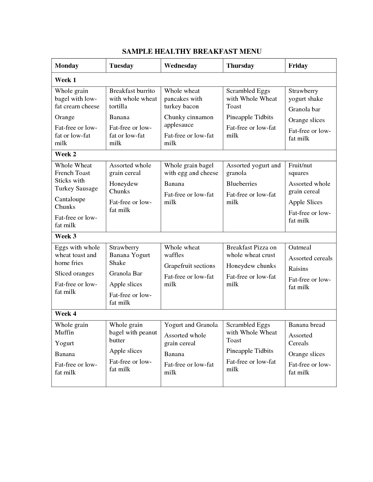 Healthy Breakfast Menu
 Healthy Breakfast Menu