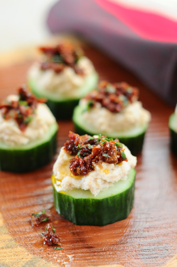 Healthy Vegetarian Appetizers
 White Bean & Sun Dried Tomato Cuke Cuties Vegan Gluten Free