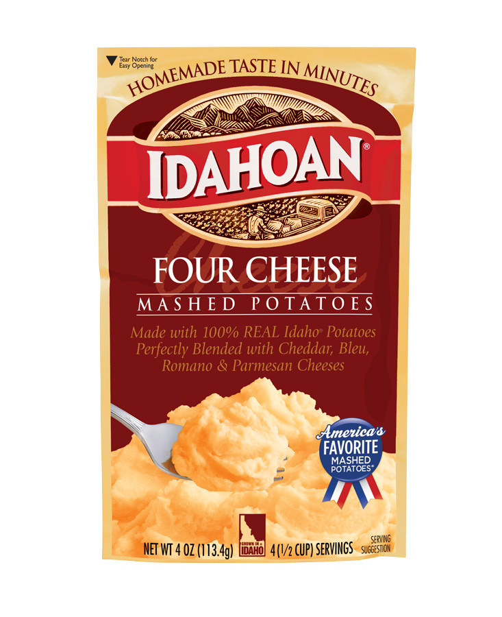 Idahoan Instant Mashed Potatoes
 Four Cheese Flavored Mashed Potatoes Package