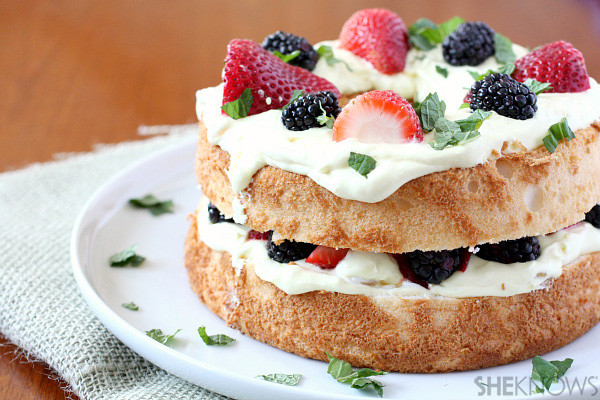 Layered Strawberry Angel Food Cake Dessert
 Fruit and lemon curd layered angel food cake