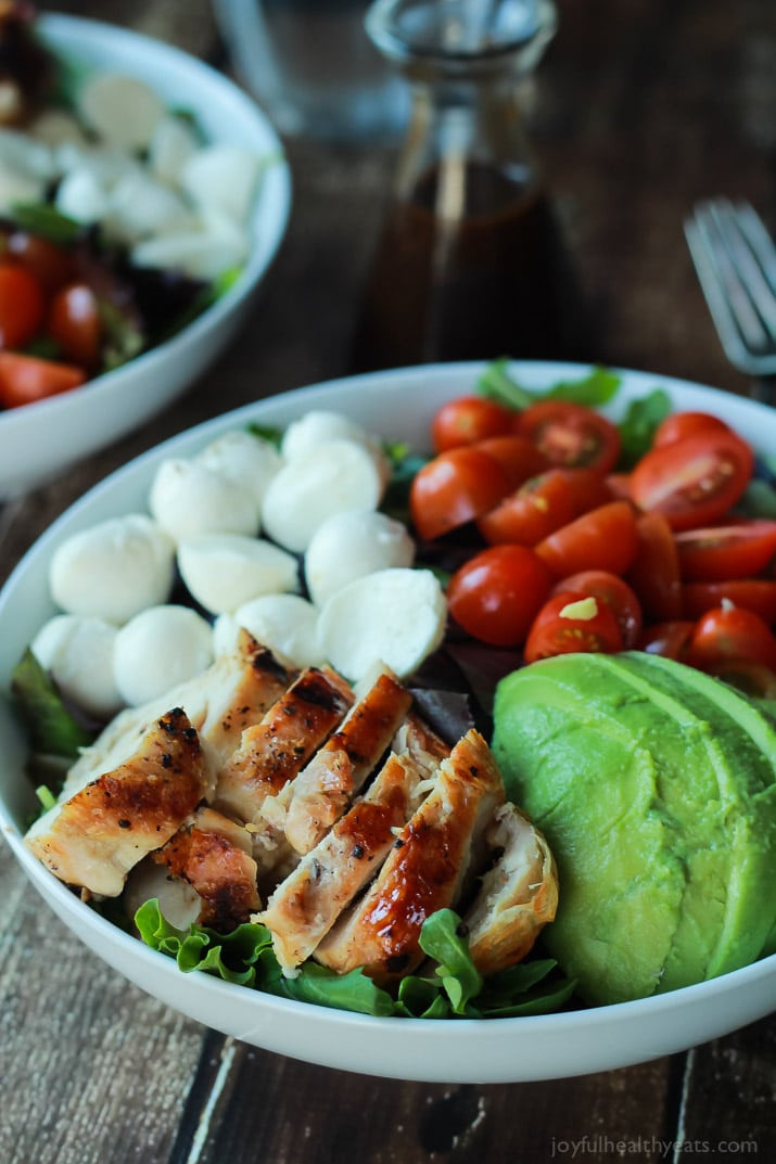 Light Dinner Ideas
 15 Minute Avocado Caprese Chicken Salad with Balsamic