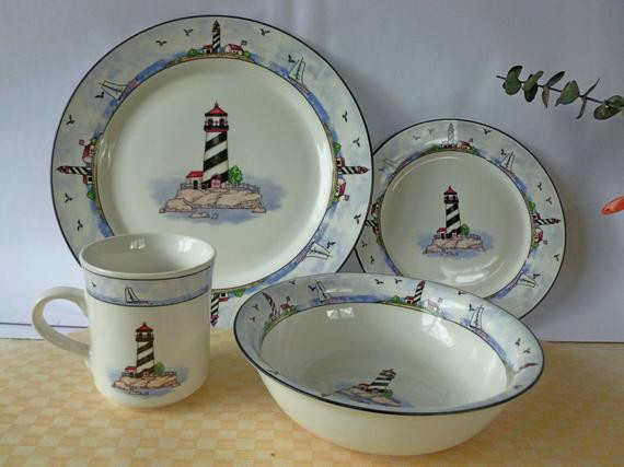 Light Weight Dinner Ware
 Vintage Light House dinnerware Set 32 piece Stoneware from