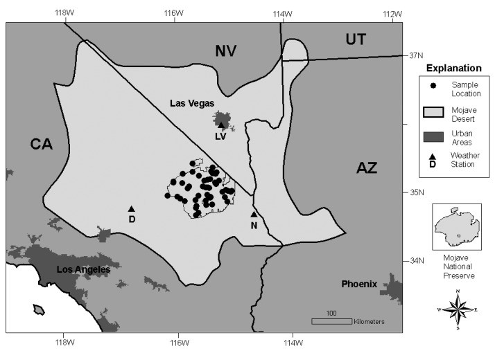 Map Of Mojave Dessert
 Map of the Mojave Desert ecosystem study area and the