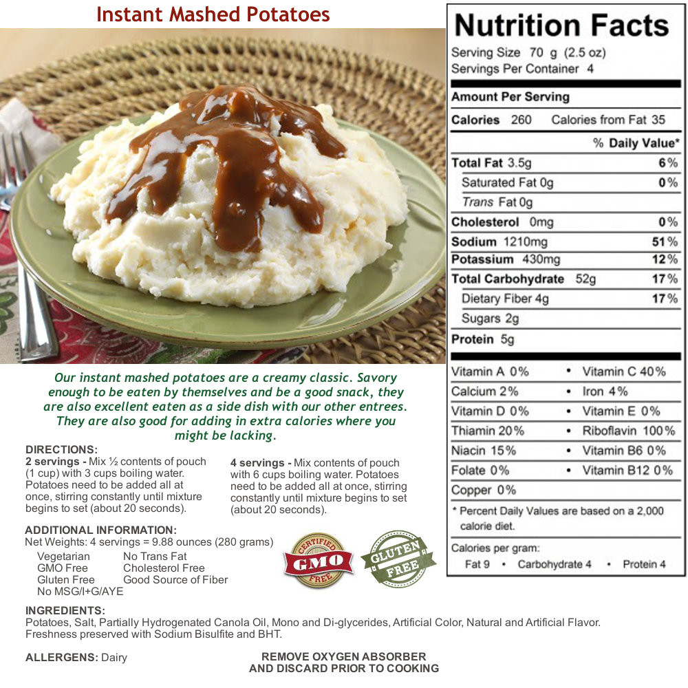 Mashed Potato Calories
 instant mashed potatoes nutrition