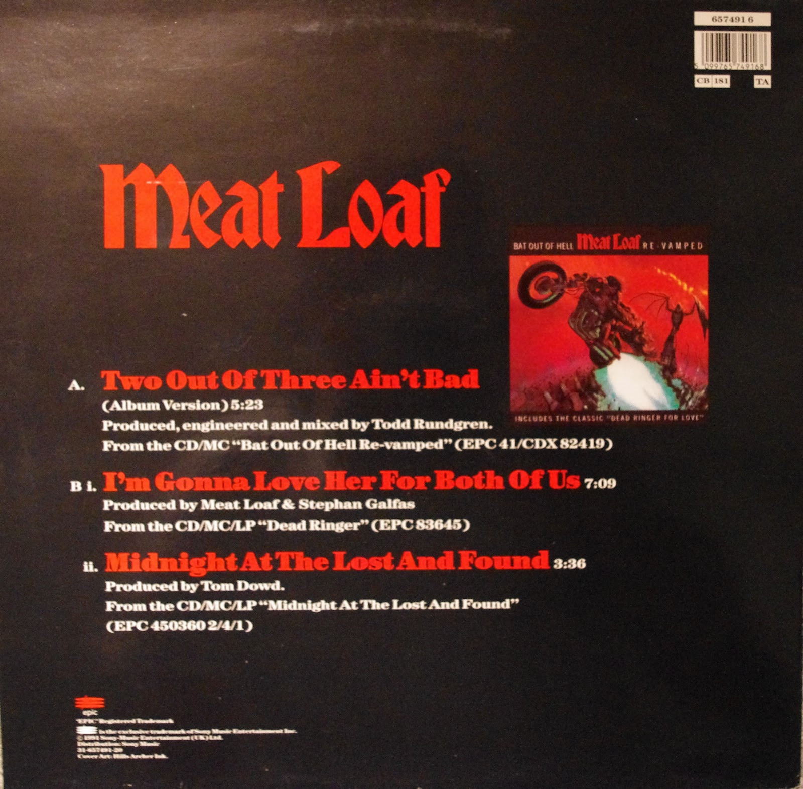 Meatloaf Two Out Of Three Ain'T Bad
 Meat Loaf Vinyl Singles 7" 12" and other stuff Meat