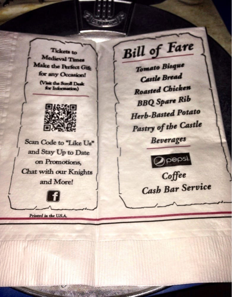 Medieval Times Dinner Menu
 Menu Yelp