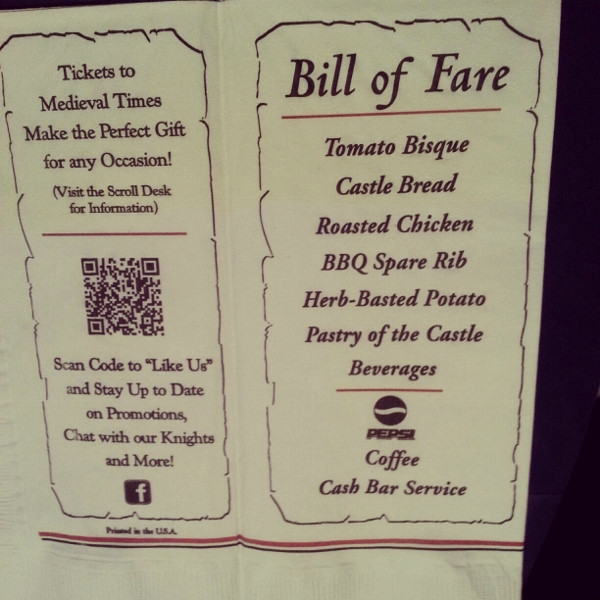 Medieval Times Dinner Menu
 Me val Times Dinner Show in Orlando Travel