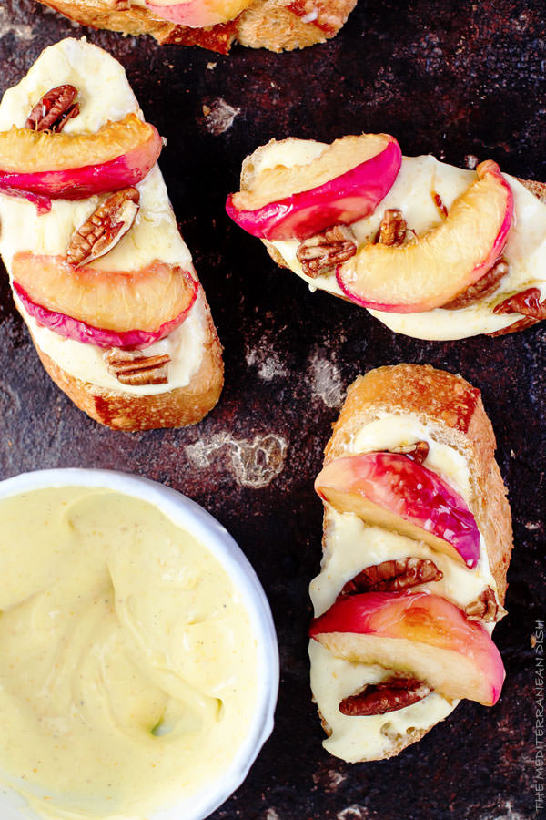 Mediterranean Diet Dessert
 Roasted Peaches and Orange Whipped Greek Yogurt Crostini