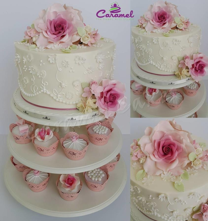 Mini Wedding Cakes
 Mini Wedding Cake & Cupcakes Cake by Caramel Doha