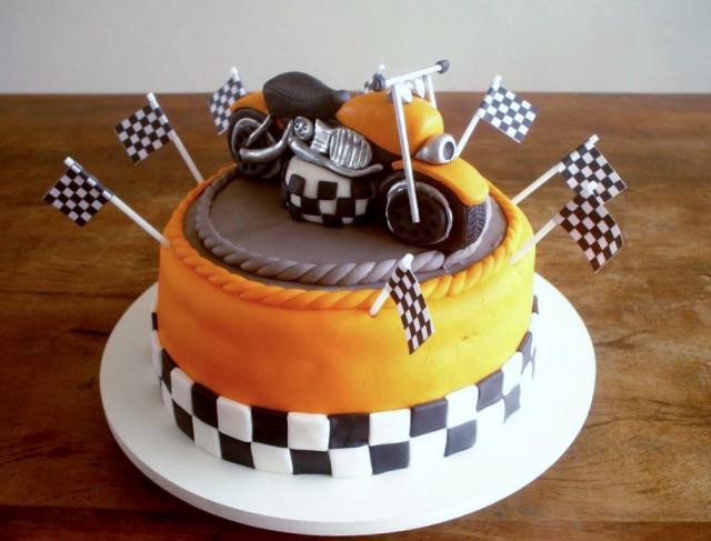 Motorcycle Birthday Cake
 Motorcycle bike racing theme orange & chocolate cake JPG
