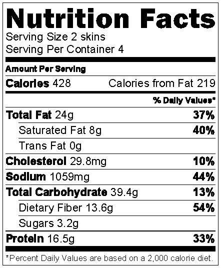 Nutrition Facts Sweet Potato
 Chipotle Black Bean Sweet Potato Skins