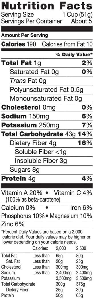 Nutrition Facts Sweet Potato
 Kashi Organic Sweet Potato Sunshine Cereal