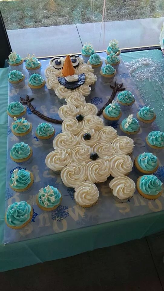 Olaf Cupcakes Cake
 Olaf cupcake cake Party ideas Pinterest