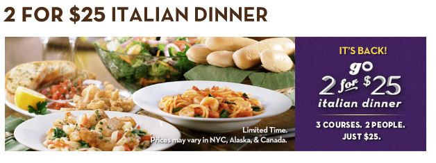 Olive Garden Early Dinner Special
 3 Princes And A Princess 2 Lunch Dinner Promotions At