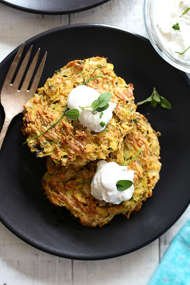 Paleo Zucchini Fritters
 Baked Paleo Zucchini Fritters With Non Fat Ranch Dip