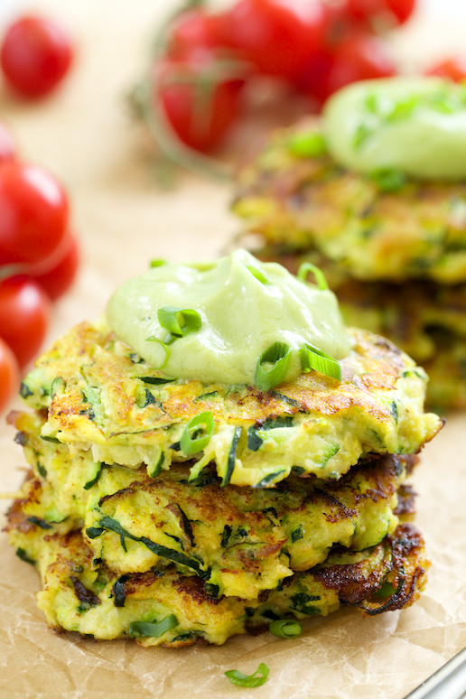 Paleo Zucchini Fritters
 Zucchini Fritters with Avocado Crema