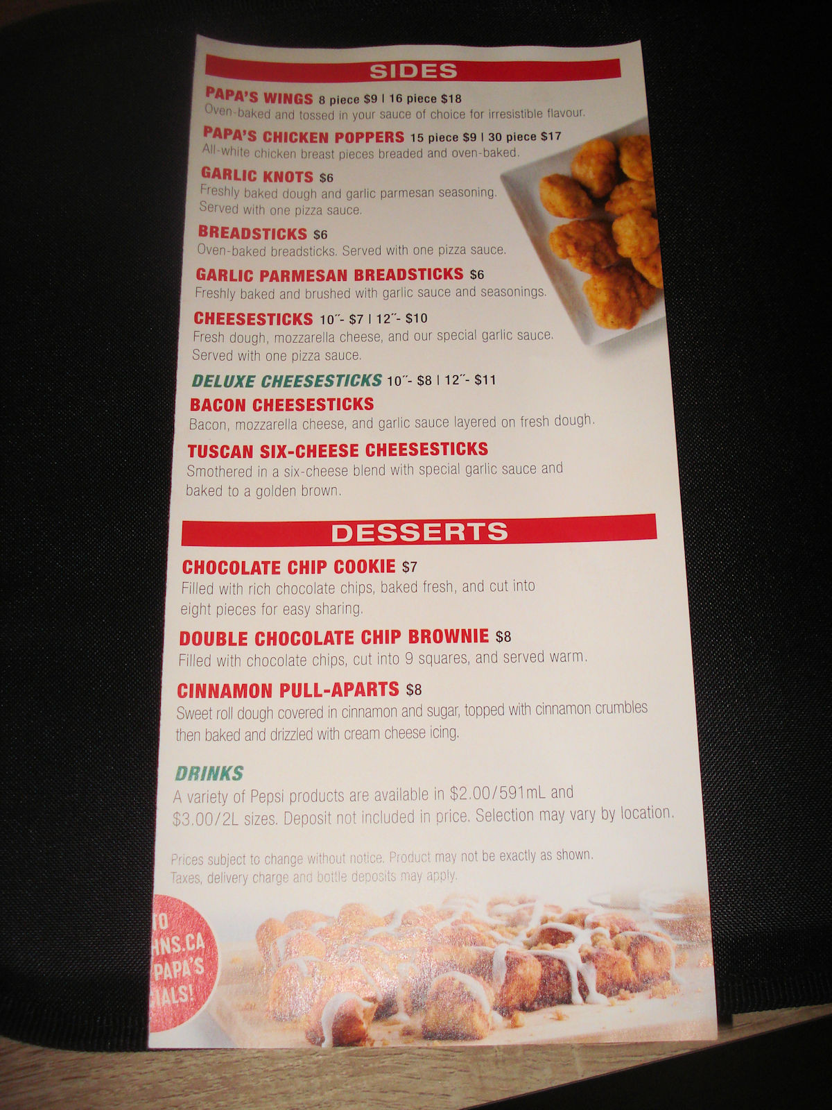 Papa Johns Desserts Menu
 Papa Johns days away from opening