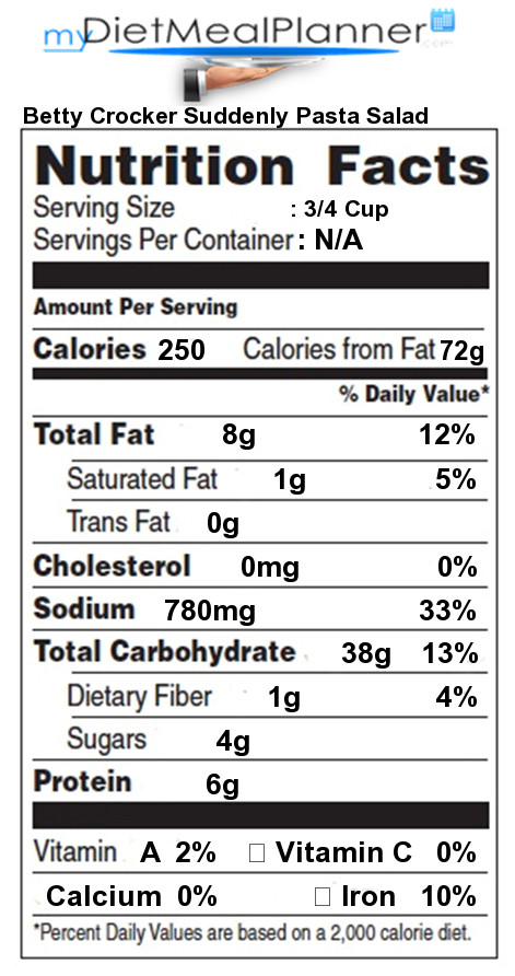 Pasta Salad Calories
 Nutrition facts Label Pasta Rice & Noodles 4