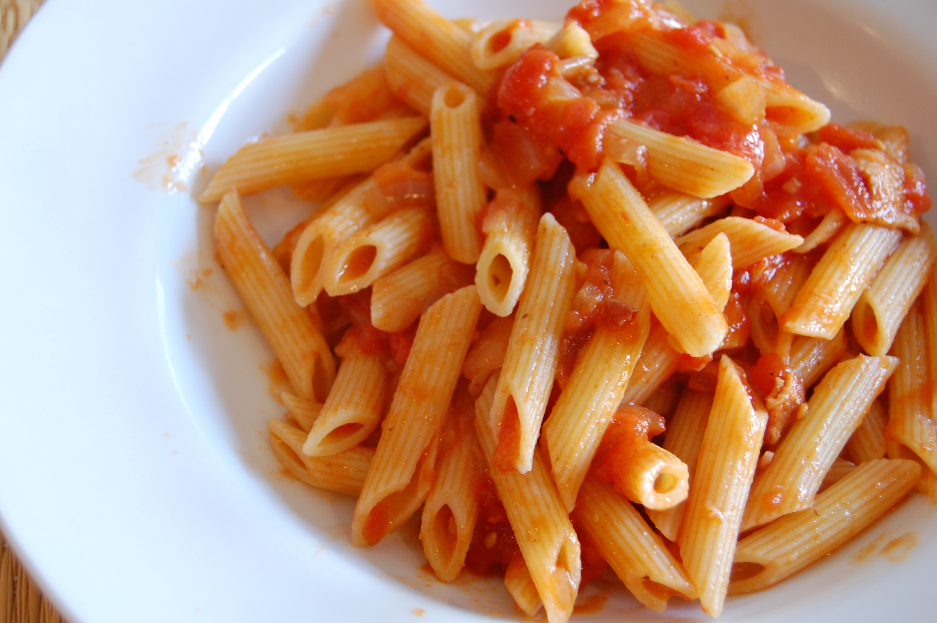 Pasta With Tomato Sauce
 Rome – Pasta with bacon mushrooms and tomato sauce
