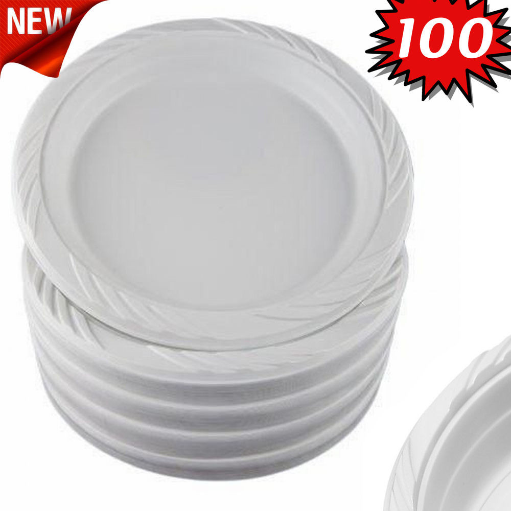 Plastic Dinner Plates
 100 White 9" Plastic Party Plates Disposable Dinner