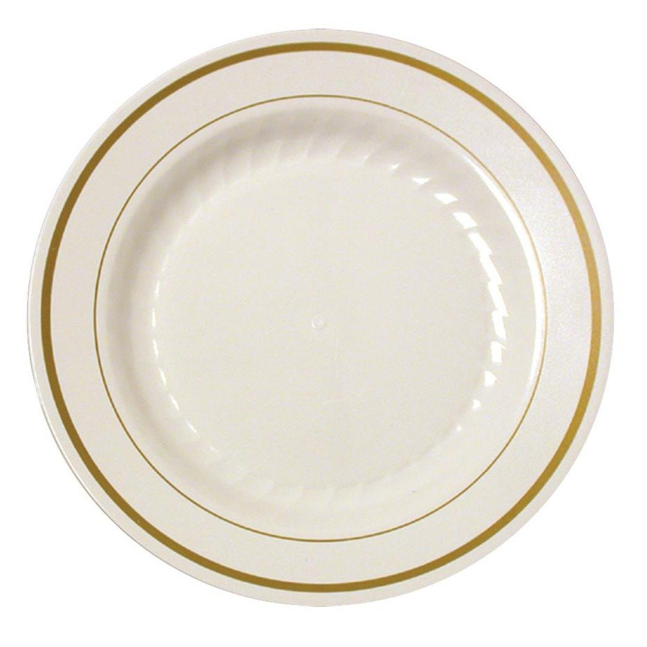 Plastic Dinner Plates
 Silver Splendor 10 1 4"Ivory Dinner Plastic Plates w Gold