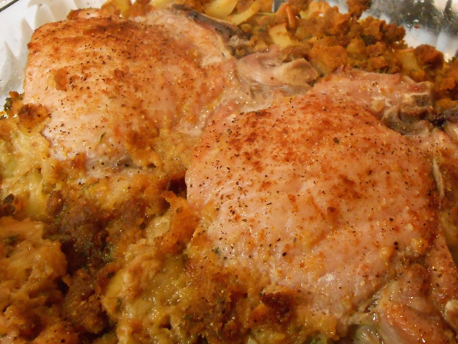 Pork Chop Casserole
 My Kind of Cooking Baked Stuffed Pork Chop Casserole