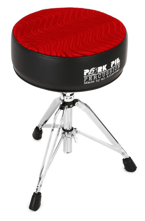 Pork Pie Drum Throne
 Pork Pie Percussion Round Drum Throne Black with Red