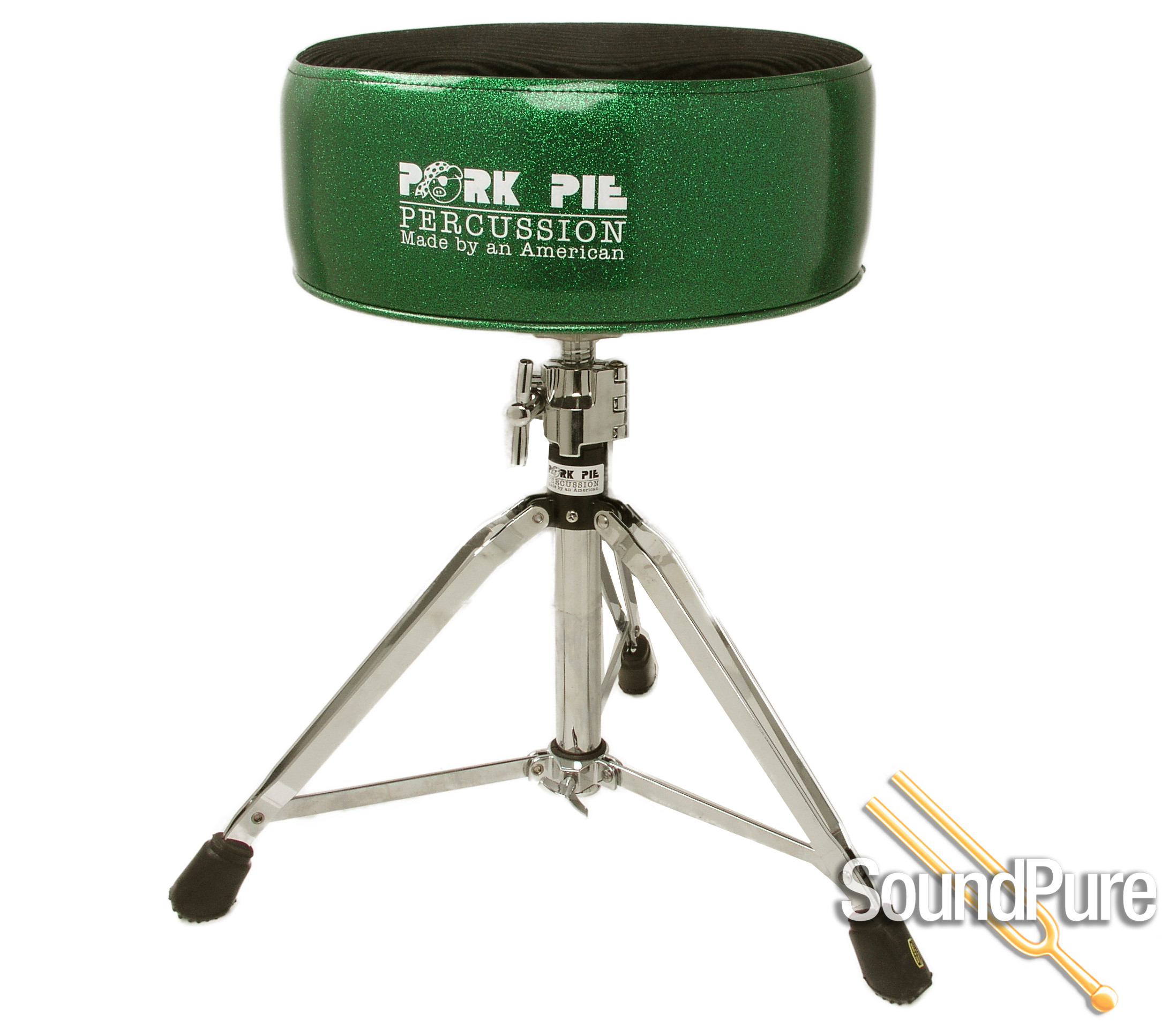 Pork Pie Drum Throne
 Pork Pie Percussion Round Throne Green Sparkle Black Top