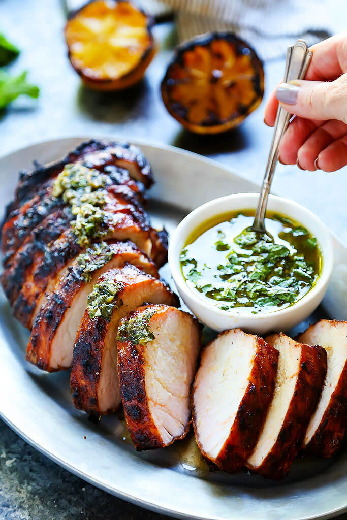 Pork Tenderloin On The Grill
 Grilled Pork Tenderloin with Charred Lemon Chimichurri