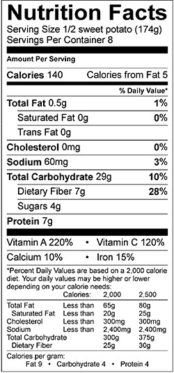Potato Nutrition Data
 alexia sweet potato fries nutrition label