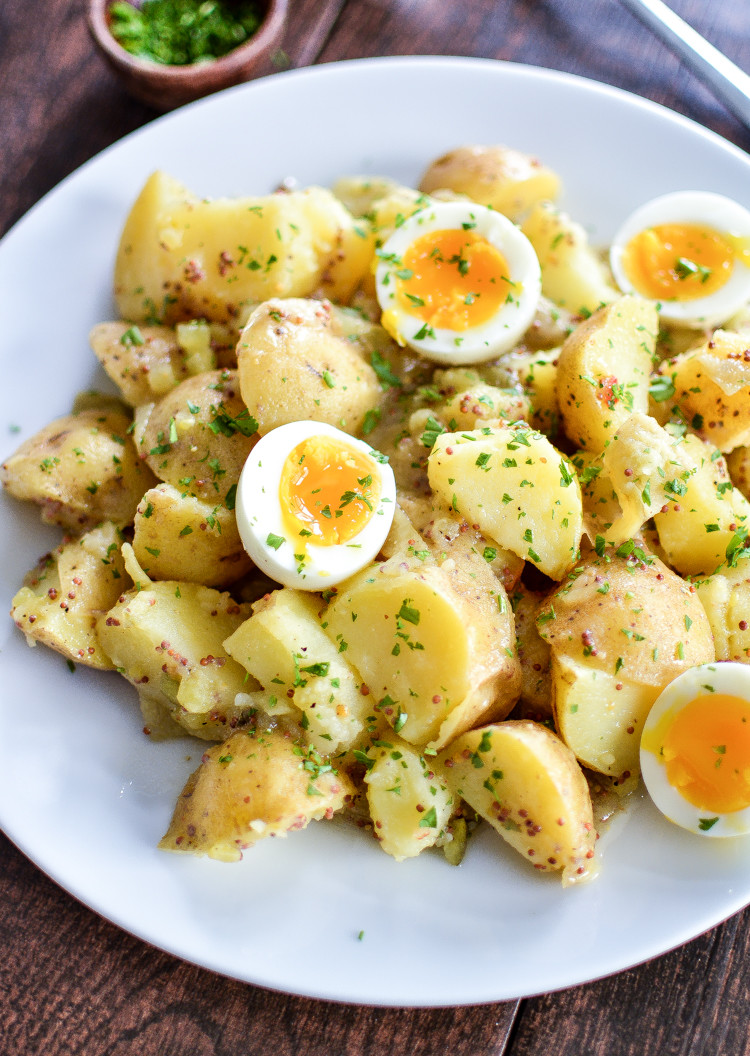 Potato Salad With Eggs
 Potato Salad with Soft Boiled Eggs and Maple Mustard Dressing