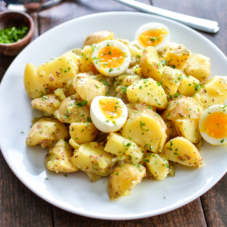 Potato Salad With Eggs
 Potato Salad with Soft Boiled Eggs and Maple Mustard Dressing