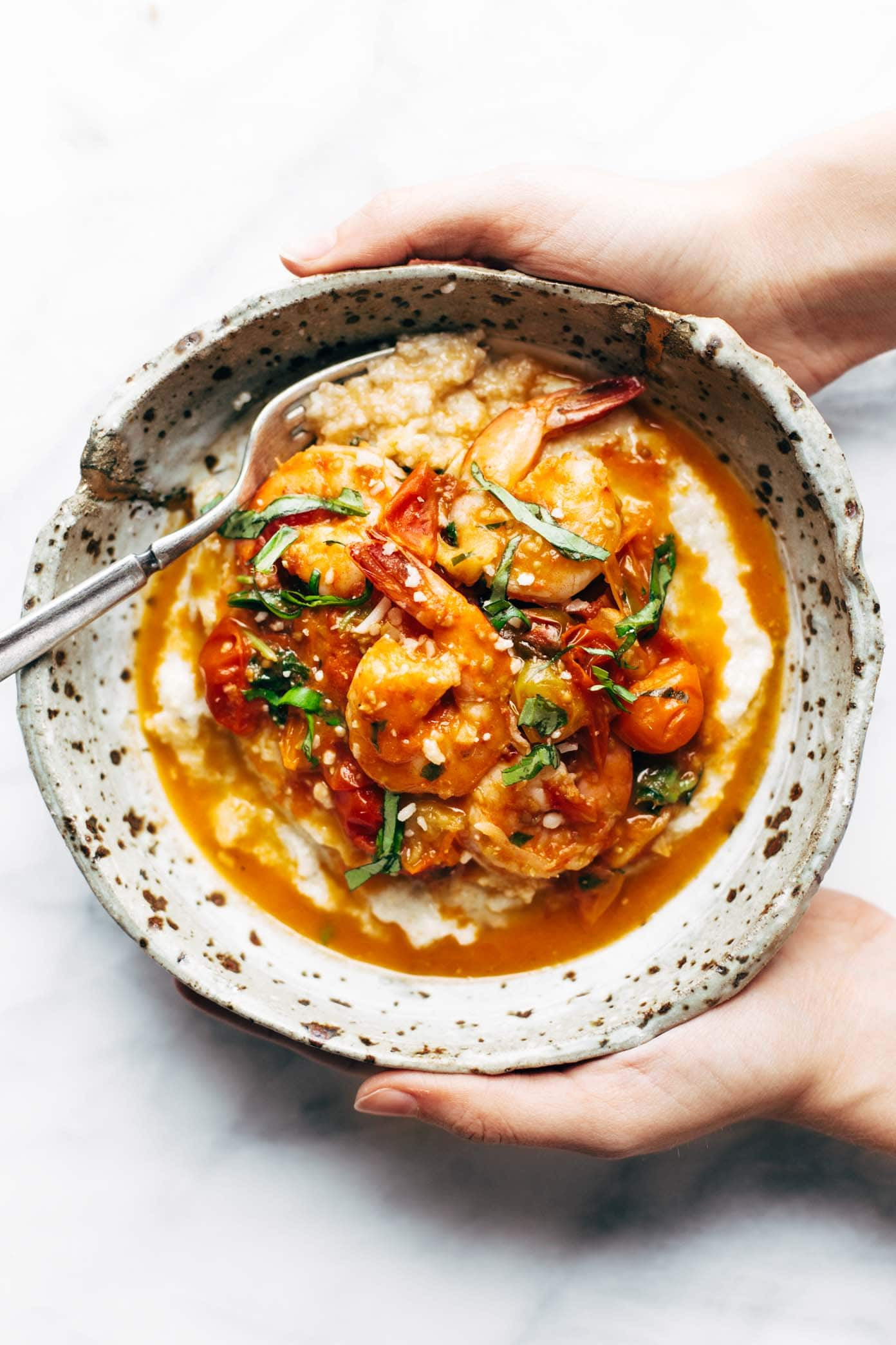 Recipe For Shrimp And Grits
 Garlic Basil Shrimp and Grits Recipe Pinch of Yum