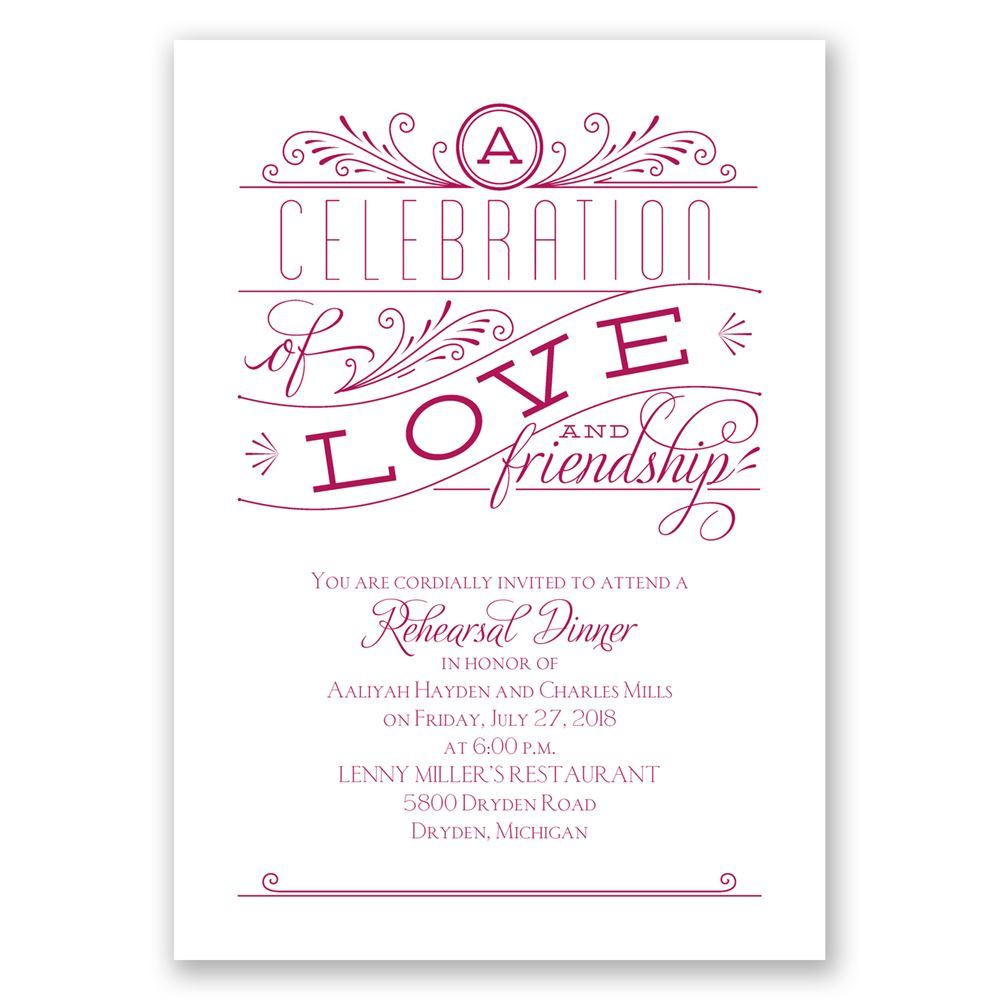 Rehearsal Dinner Invites
 Love and Friendship Rehearsal Dinner Invitation