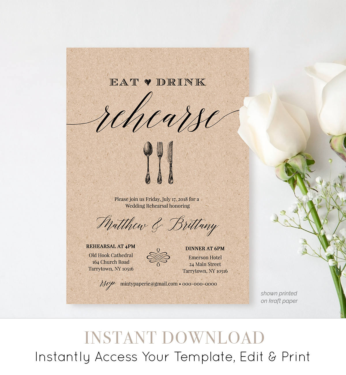 Rehearsal Dinner Invites
 Rehearsal Dinner Invitation Template Printable Rustic Wedding