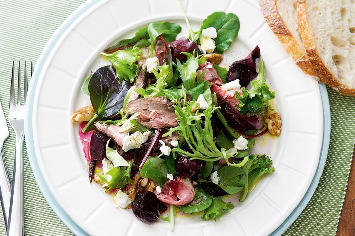 Roast Beef Salad
 Rare roast beef beetroot and goat s cheese salad