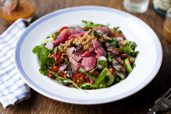 Roast Beef Salad
 Roast beef salad with ginger sesame dressing and peanut