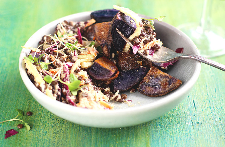 Roasted Purple Potatoes
 Black Lentil Roasted Purple Potatoes Salad with Cilantro