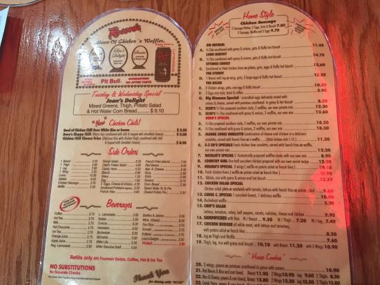 Roscoe'S Chicken And Waffles Menu
 Chicken and waffles and the menu Picture of Roscoes