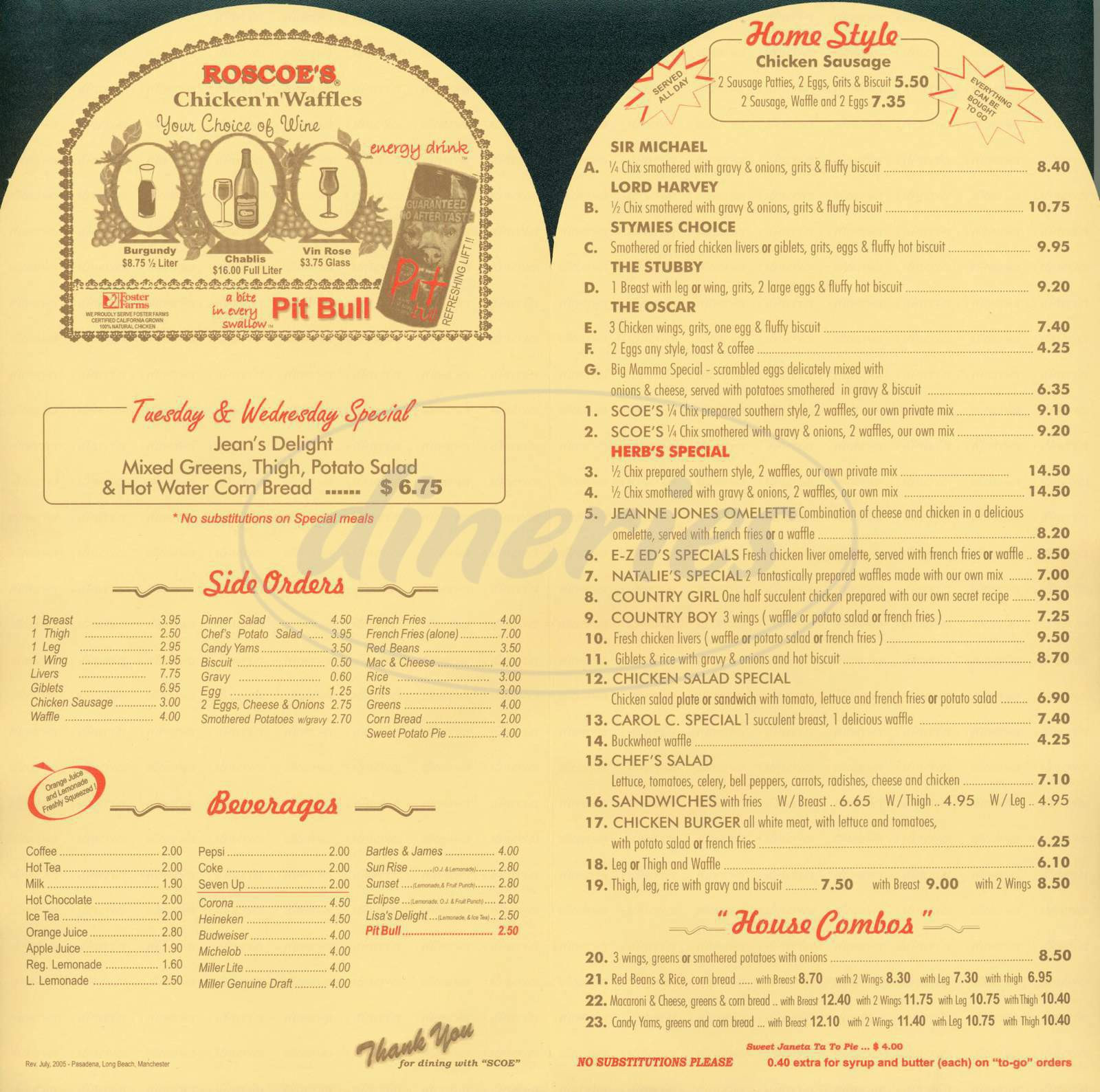 Roscoe'S Chicken And Waffles Menu
 Roscoes House of Chicken & Waffles Big Menu Long Beach